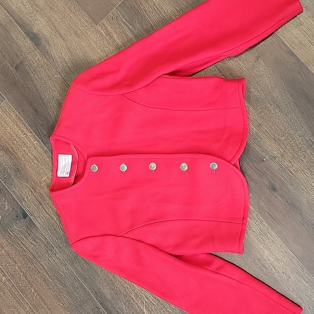 Vintage Pendleton wool cropped red blazer with antiqued silver button, …